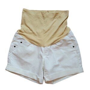 A:Glow Maternity Boyfriend Cuffed Shorts, sz 2, White, New Without Tags